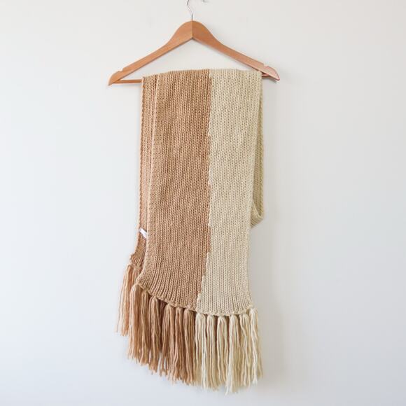 Tan and Cream Two Toned Chunky Knit Scarf - Picture 1 of 3